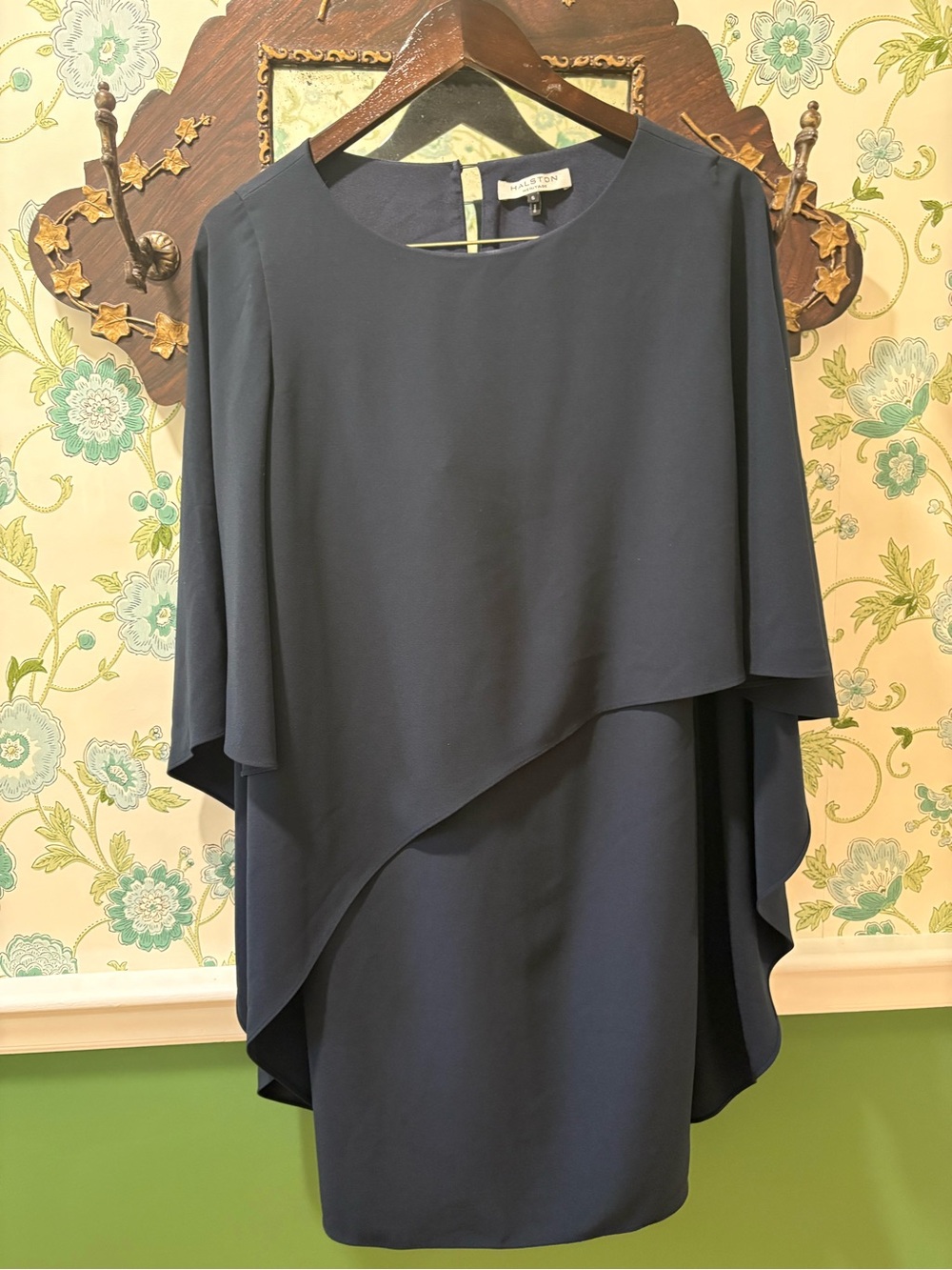 Halston Heritage - Navy Cape Dress Cocktail Evening Dress Size Small